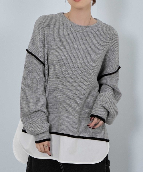NAVY ニット セーター 時短レイヤード風クルーネックニット レディース
