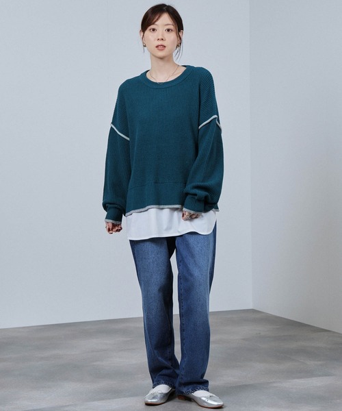 NAVY ニット セーター 時短レイヤード風クルーネックニット レディース