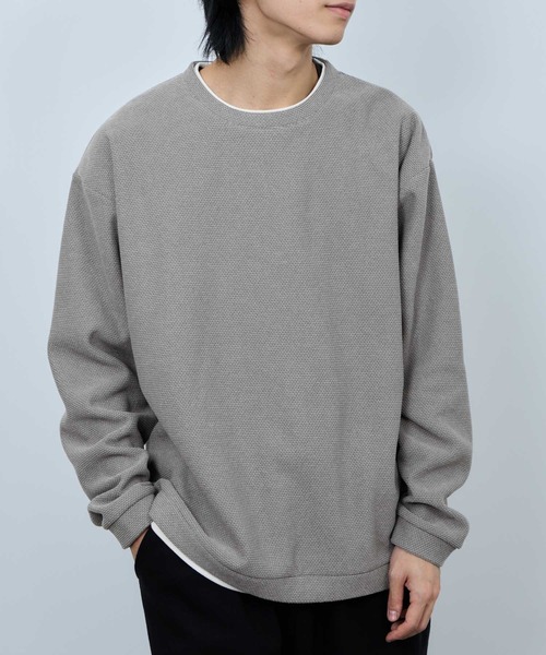 NAVY tシャツ ハニカム裏起毛 フェイククルーネックトレーナー メンズ