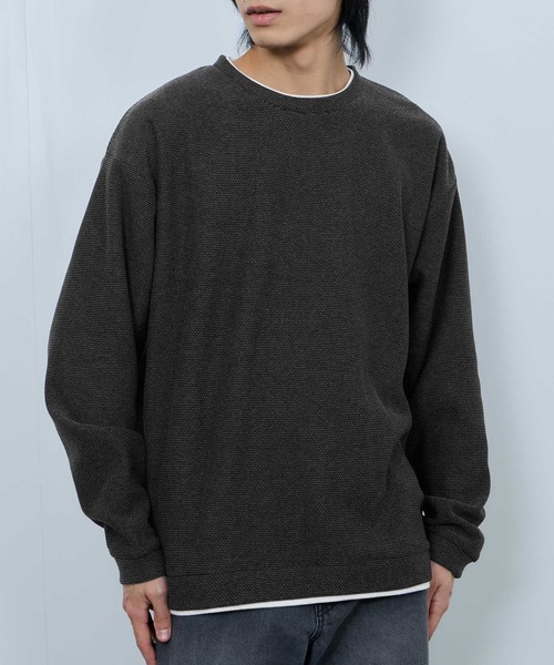 NAVY tシャツ ハニカム裏起毛 フェイククルーネックトレーナー メンズ