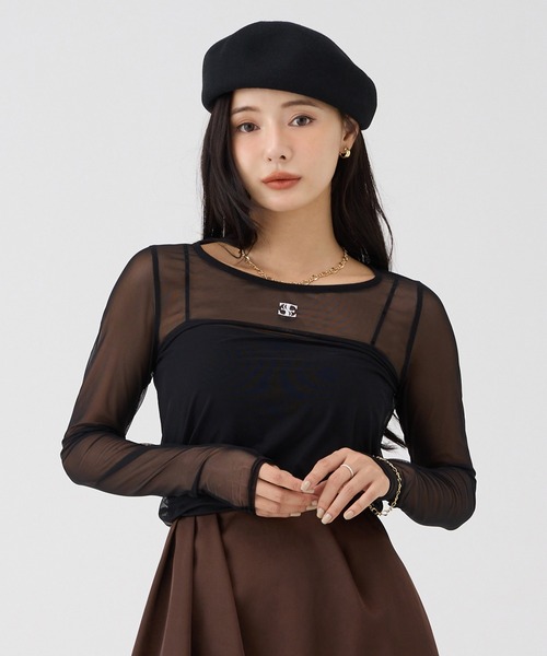 EIMY ISTOIRE（エイミーイストワール） tシャツ ロゴモチーフチュール