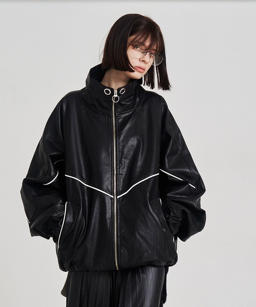 SeeSew ブルゾン アウター 「UNISEX」SYNTH-LETHER PIPING JACKET