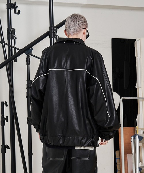 SeeSew ブルゾン アウター 「UNISEX」SYNTH-LETHER PIPING JACKET