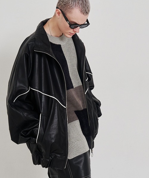 SeeSew ブルゾン アウター 「UNISEX」SYNTH-LETHER PIPING JACKET
