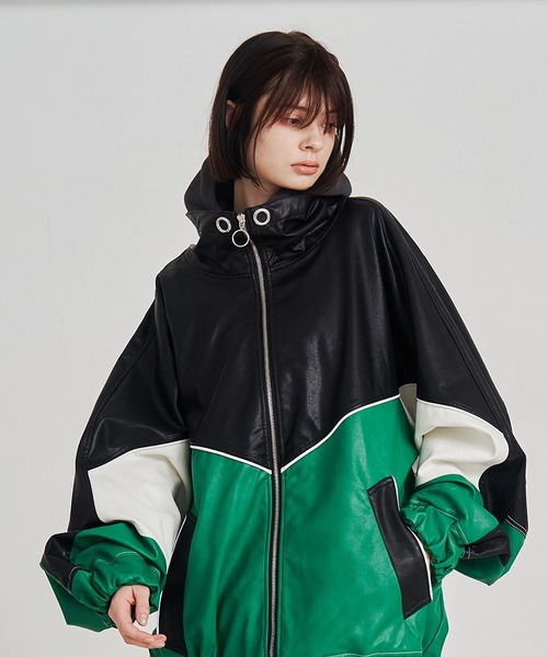 SeeSew ブルゾン アウター 「UNISEX」SYNTH-LETHER PIPING JACKET
