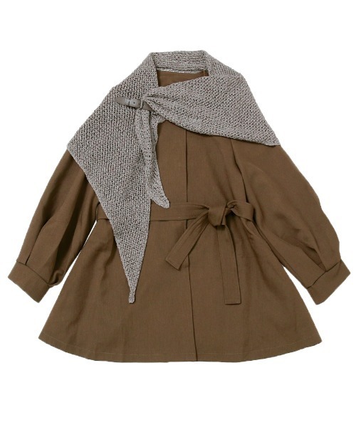 ノーカラーコート コート マフラー付き ノーカラーフレアミドルコート