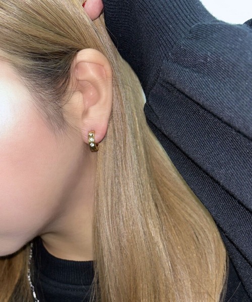 イヤリング 「456758」ストーン付きフープイヤリング(RZ) レディース