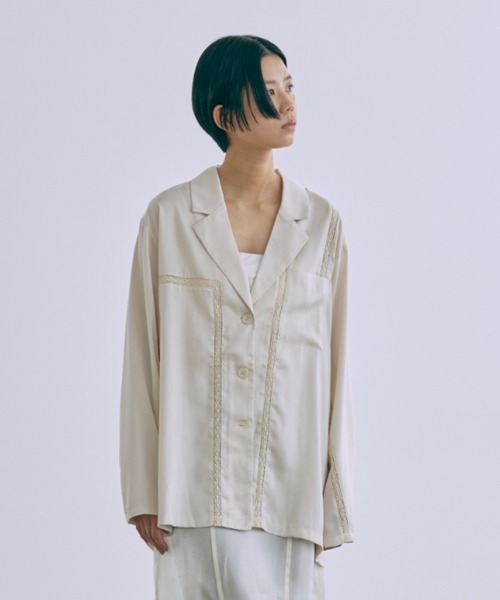 EN NEUME ブラウス シャツ Lace-Trim Satin Shirt Jacket レディース