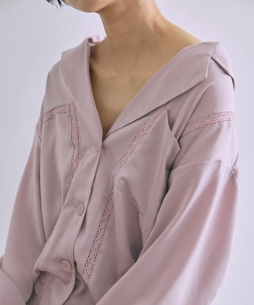 EN NEUME ブラウス シャツ Lace-Trim Satin Shirt Jacket レディース