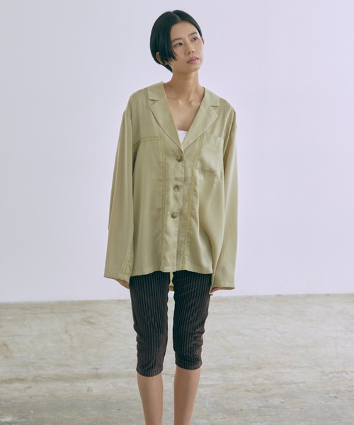 EN NEUME ブラウス シャツ Lace-Trim Satin Shirt Jacket レディース