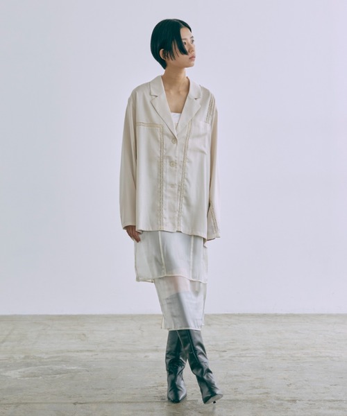 EN NEUME ブラウス シャツ Lace-Trim Satin Shirt Jacket レディース