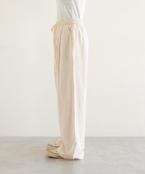 ANME ワイドパンツ パンツ カラーストライプ2タックイージーパンツ