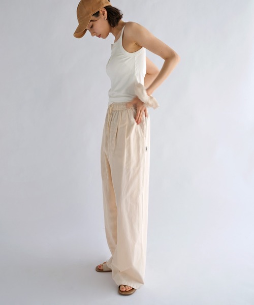 ANME ワイドパンツ パンツ カラーストライプ2タックイージーパンツ