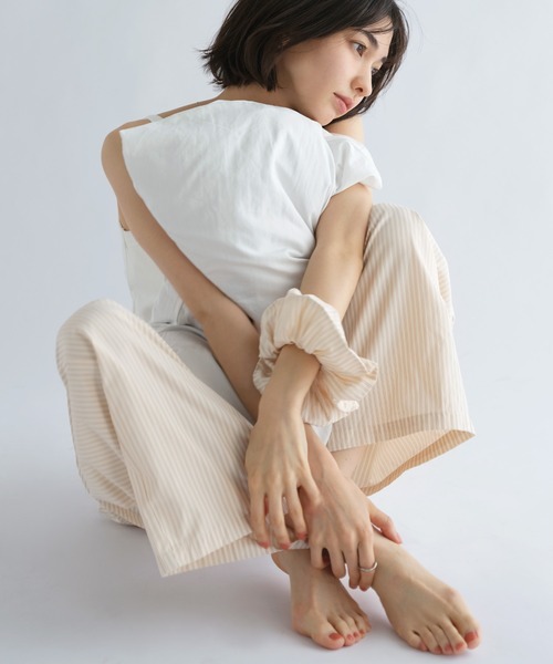 ANME ワイドパンツ パンツ カラーストライプ2タックイージーパンツ