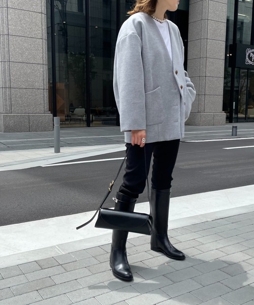 「DOUX ARCHIVES」 ノーカラージャケット FREE グレー レディース_画像3