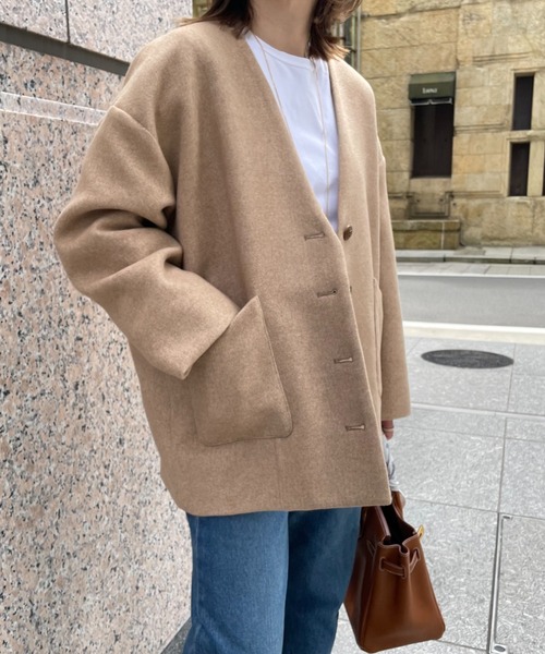 「DOUX ARCHIVES」 ノーカラージャケット FREE グレー レディース_画像4