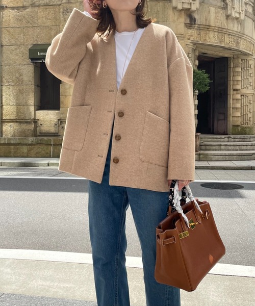 「DOUX ARCHIVES」 ノーカラージャケット FREE グレー レディース_画像7