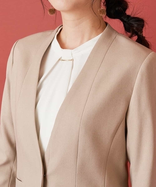 「OFUON le MK」 ノーカラージャケット 36 チャコールグレー レディース_画像9