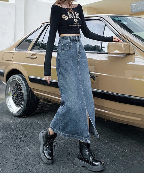 「BLANC FICELLE」 デニムスカート S インディゴブルー レディース_画像2