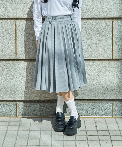 スカート 「Nora Lily」「elle」Pin Stripe Half Switching Pleated