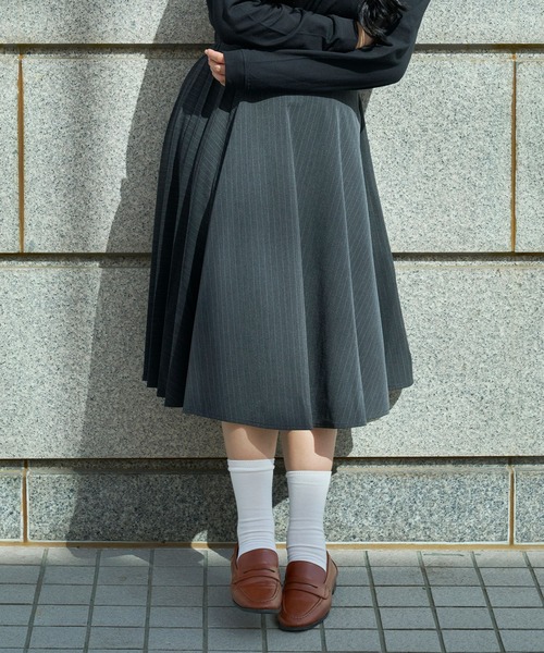 スカート 「Nora Lily」「elle」Pin Stripe Half Switching Pleated