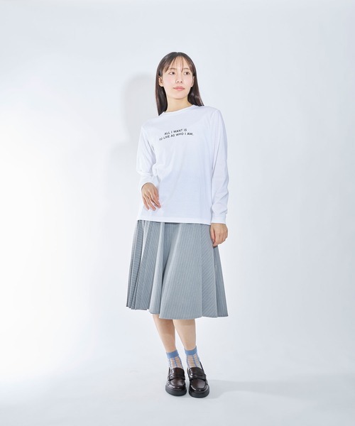 スカート 「Nora Lily」「elle」Pin Stripe Half Switching Pleated