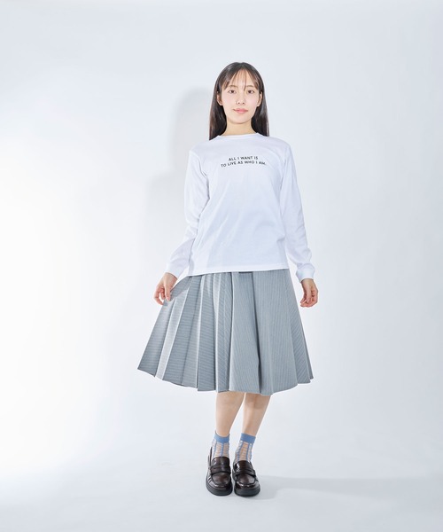スカート 「Nora Lily」「elle」Pin Stripe Half Switching Pleated