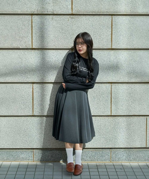 スカート 「Nora Lily」「elle」Pin Stripe Half Switching Pleated