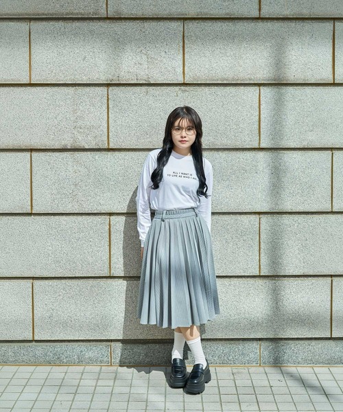 スカート 「Nora Lily」「elle」Pin Stripe Half Switching Pleated
