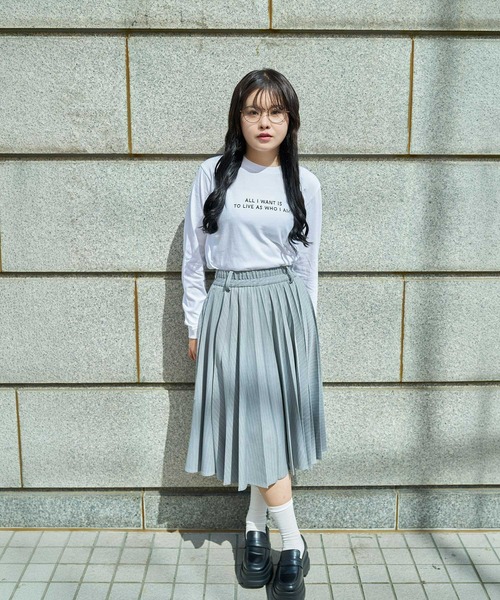 スカート 「Nora Lily」「elle」Pin Stripe Half Switching Pleated