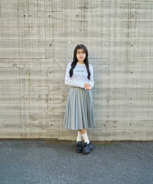 スカート 「Nora Lily」「elle」Pin Stripe Half Switching Pleated