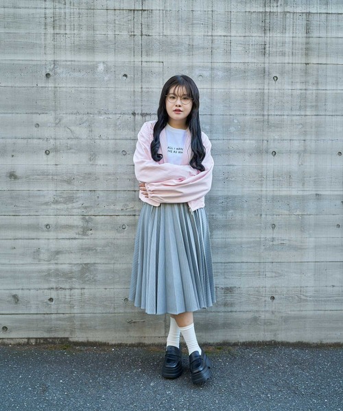 スカート 「Nora Lily」「elle」Pin Stripe Half Switching Pleated