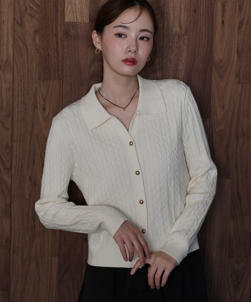 「J by blue」 ニットカーディガン MEDIUM ネイビー レディース_画像3