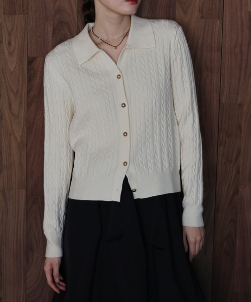 「J by blue」 ニットカーディガン MEDIUM ネイビー レディース_画像5