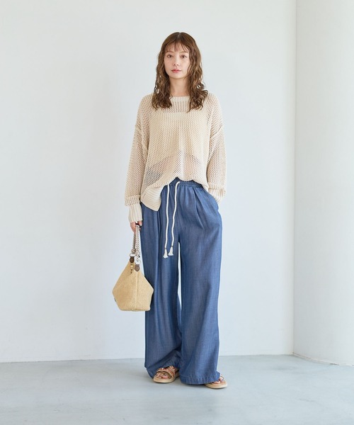 ワイドパンツ ジーンズ デニム デニムパンツ 「しなやかな素材感」ライトオンスデニムワイドパンツ レディースの画像