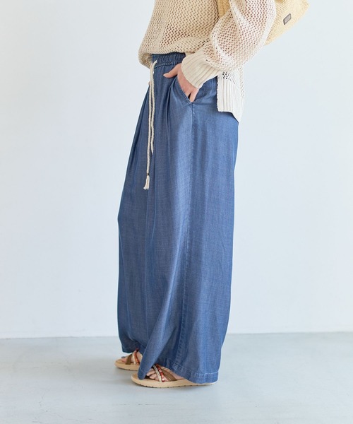 ワイドパンツ ジーンズ デニム デニムパンツ 「しなやかな素材感」ライトオンスデニムワイドパンツ レディースの画像