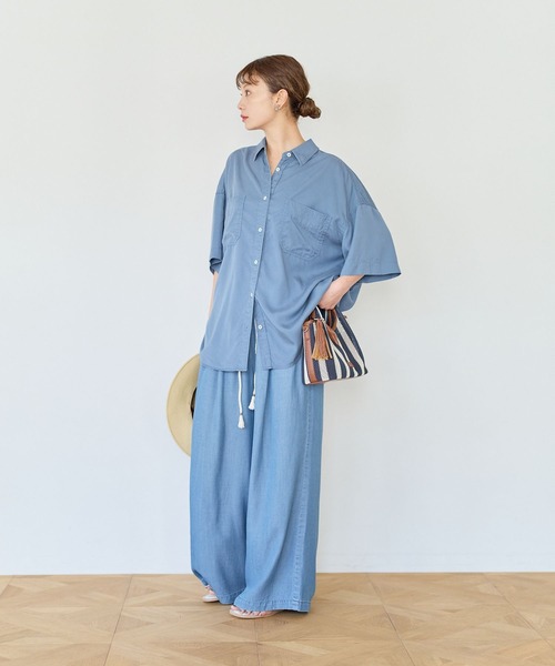 ワイドパンツ ジーンズ デニム デニムパンツ 「しなやかな素材感」ライトオンスデニムワイドパンツ レディースの画像