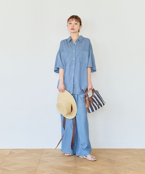 ワイドパンツ ジーンズ デニム デニムパンツ 「しなやかな素材感」ライトオンスデニムワイドパンツ レディースの画像