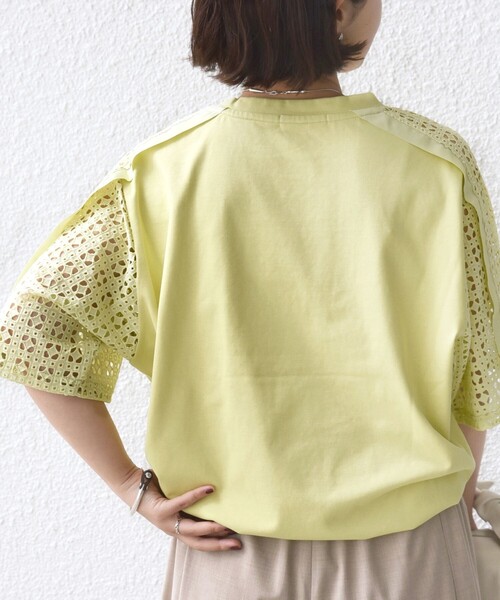 tシャツ 「WEB限定」「手洗い可能」レース コンビ ショート スリーブ カットソー レディースの画像