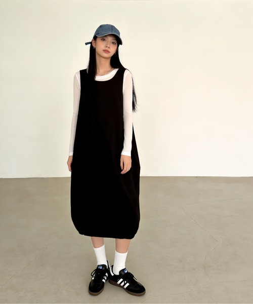 【定番✨️】RonHerman ジャンパースカート　ワンピース 黒 コットン 薄手 Sew loop ジャンパースカート 綿100％裾バルーンワンピース : ZOZOTOWN