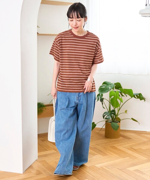coen（コーエン） tシャツ 半袖 シアーマルチボーダーTシャツ
