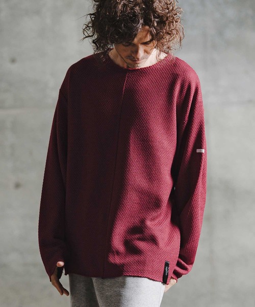 GLIMCLAP tシャツ mlt5757-Textured Waffle Oversized Long Sleeve Tee