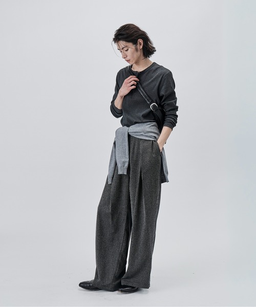 【新品M】SINSS コンパクトリブヘンリーネックTシャツ チャコール SINSS tシャツ Compact rib henley LS T-shirt / コンパクトリブ