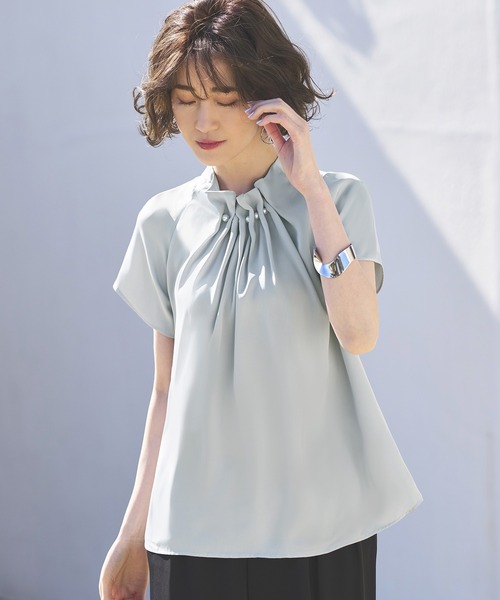 ルイルエブティック RUIRUE BOUTIQUE ウエーブタックパールブラウス 半袖タイプ （シャビーブルー/3PBU） ルイルエブティック RUIRUE BOUTIQUE ウエーブタックパール