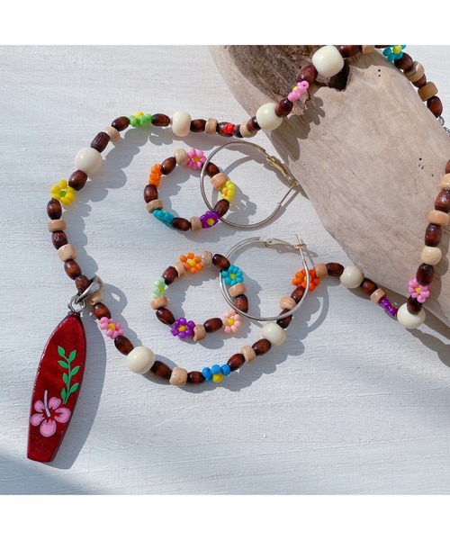 TONE ネックレス 「NAPIKO」ウッドビーズサーフガールお花アクセサリー  