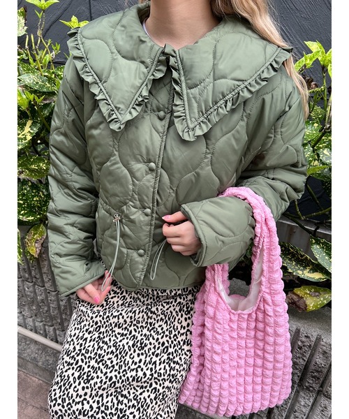 ジャケット ブルゾン フリルキルティングジャケット レディース