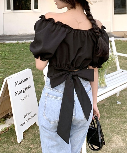 【美品】  OBLI / オブリ | フラワー バックリボン ブラウス | F | ブラック | レディース TO BE CHIC（トゥー ビー シック） ブラウス シャツ アニマルフラワー