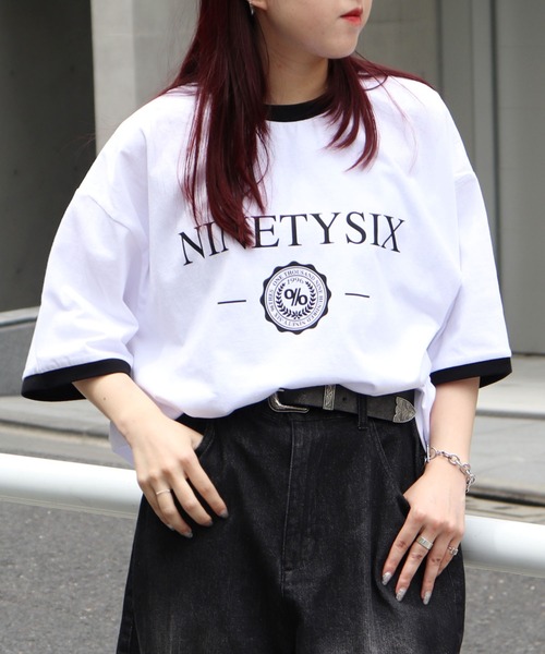 96thes tシャツ 半袖 韓国ストリート リンガーTシャツ レディース