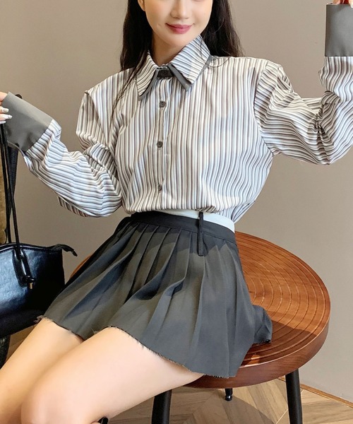 ラペルラ　ブラウス Sibra（シブラ） ブラウス シャツ 配色ダブルラペルシャツ レディース