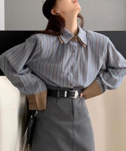 Sibra（シブラ） ブラウス シャツ 配色ダブルラペルシャツ レディース